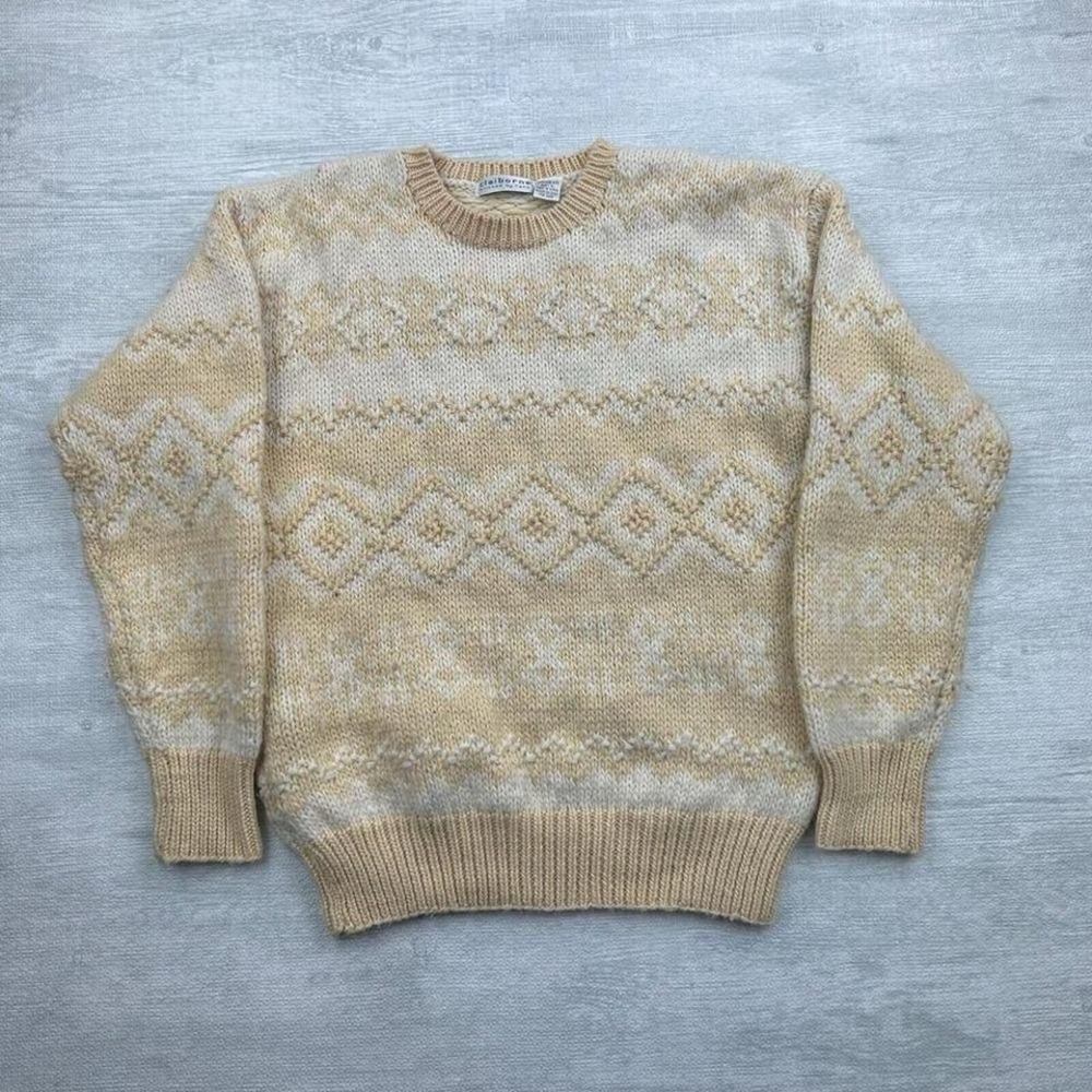Vintage Claiborne Sweater Adult Large Yellow Pure Wool Hand Knit Chunky Pullover